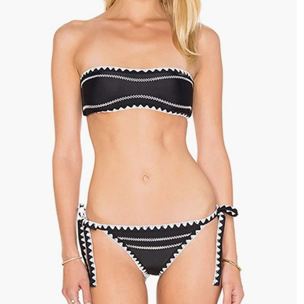 Sheng Teng Knitted Lace Sexy Slim Bandage Bikini Sets Padded Bra Triangle Bottom